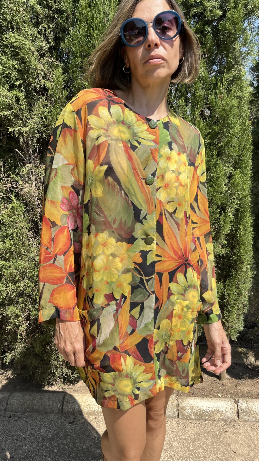 Blusa vintage de gasa con estampado botánico acuarela años 90 - Imagen 2