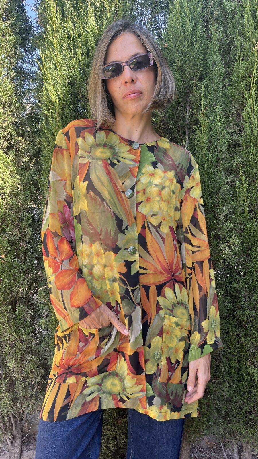 Blusa vintage de gasa con estampado botánico acuarela años 90 - Imagen 5