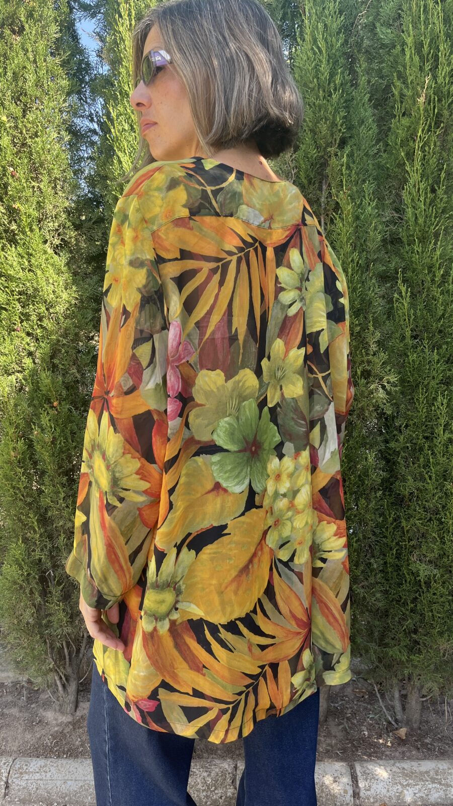 Blusa vintage de gasa con estampado botánico acuarela años 90 - Imagen 8