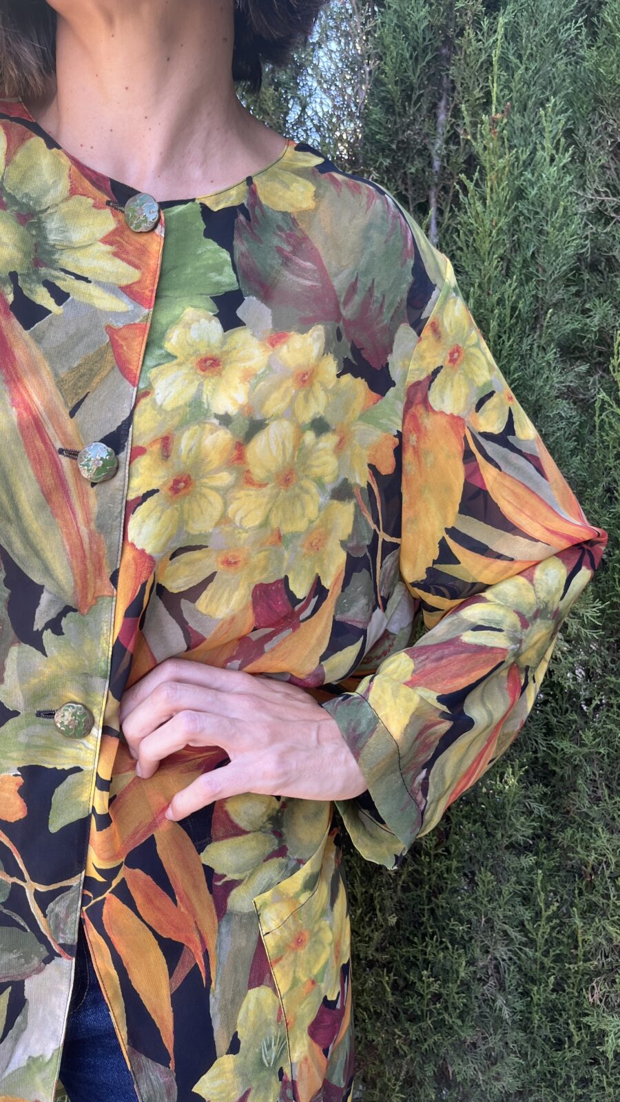 Blusa vintage de gasa con estampado botánico acuarela años 90 - Imagen 4