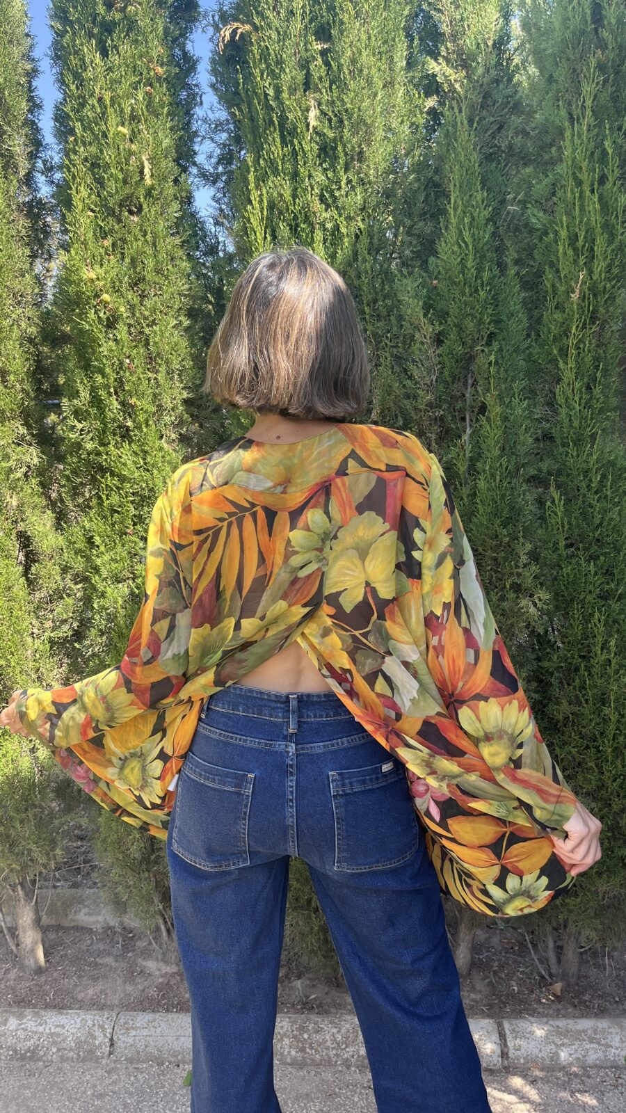 Blusa vintage de gasa con estampado botánico acuarela años 90 - Imagen 3