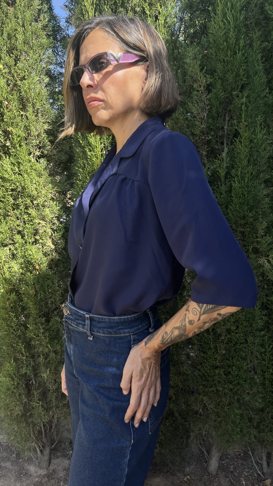 Camisa vintage azul marino años 80 - Imagen 3
