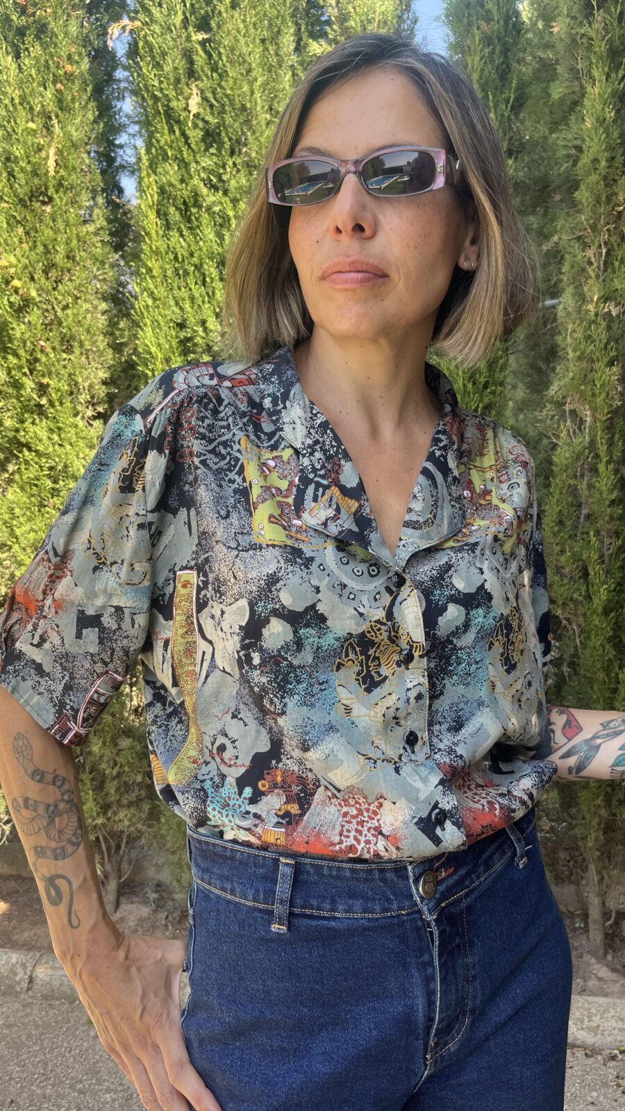 Camisa vintage de viscosa estampada años 90 - Imagen 2