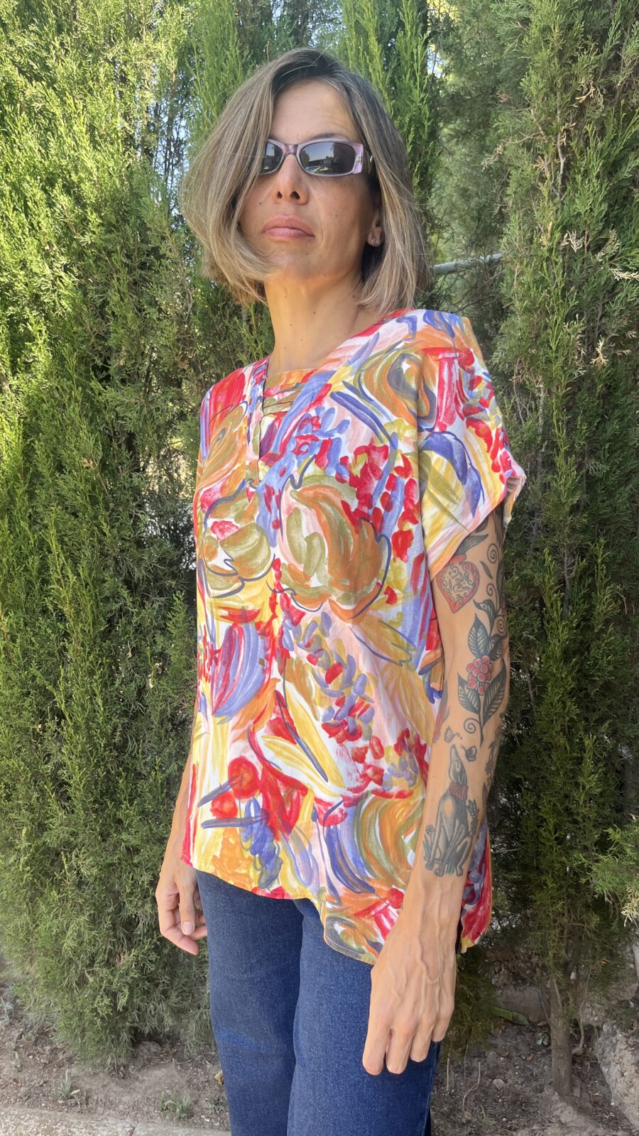 Blusa CHALOU de viscosa estampada años 80 - Imagen 3