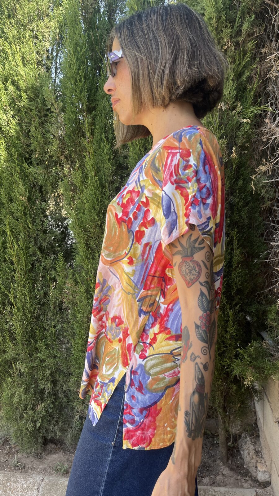 Blusa CHALOU de viscosa estampada años 80 - Imagen 4