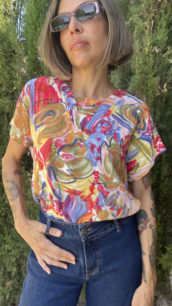 Blusa CHALOU de viscosa estampada años 80