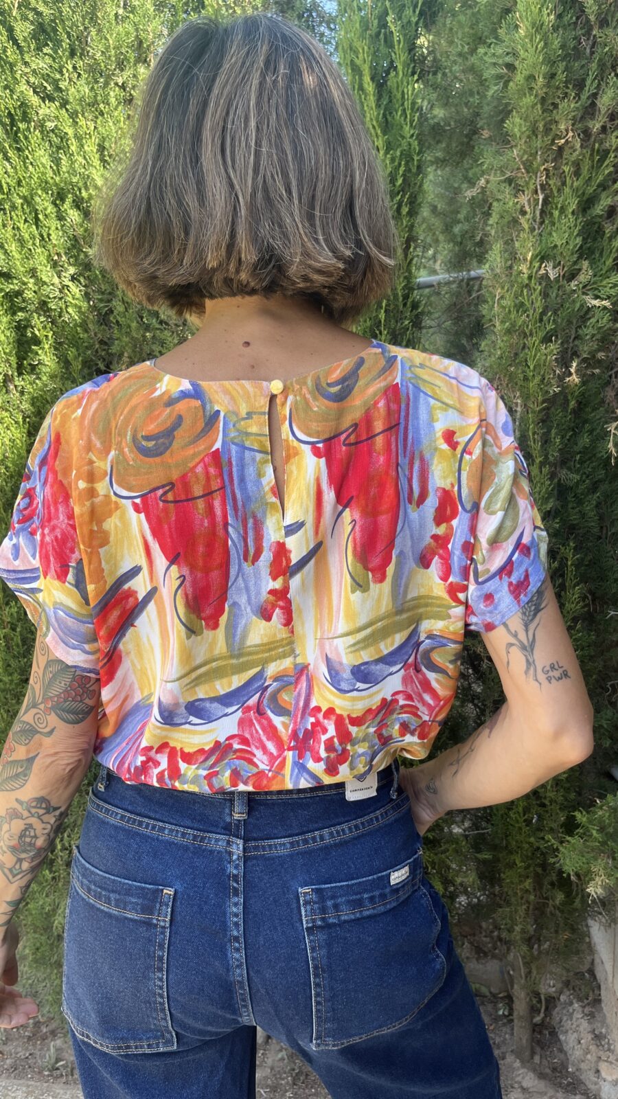 Blusa CHALOU de viscosa estampada años 80 - Imagen 6
