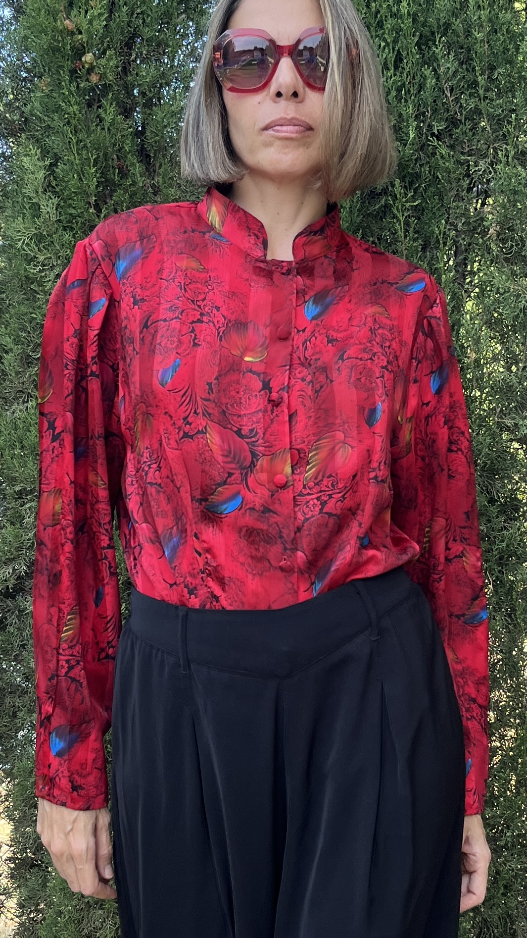 Camisa vintage 80s roja con cuello mao - Imagen 6