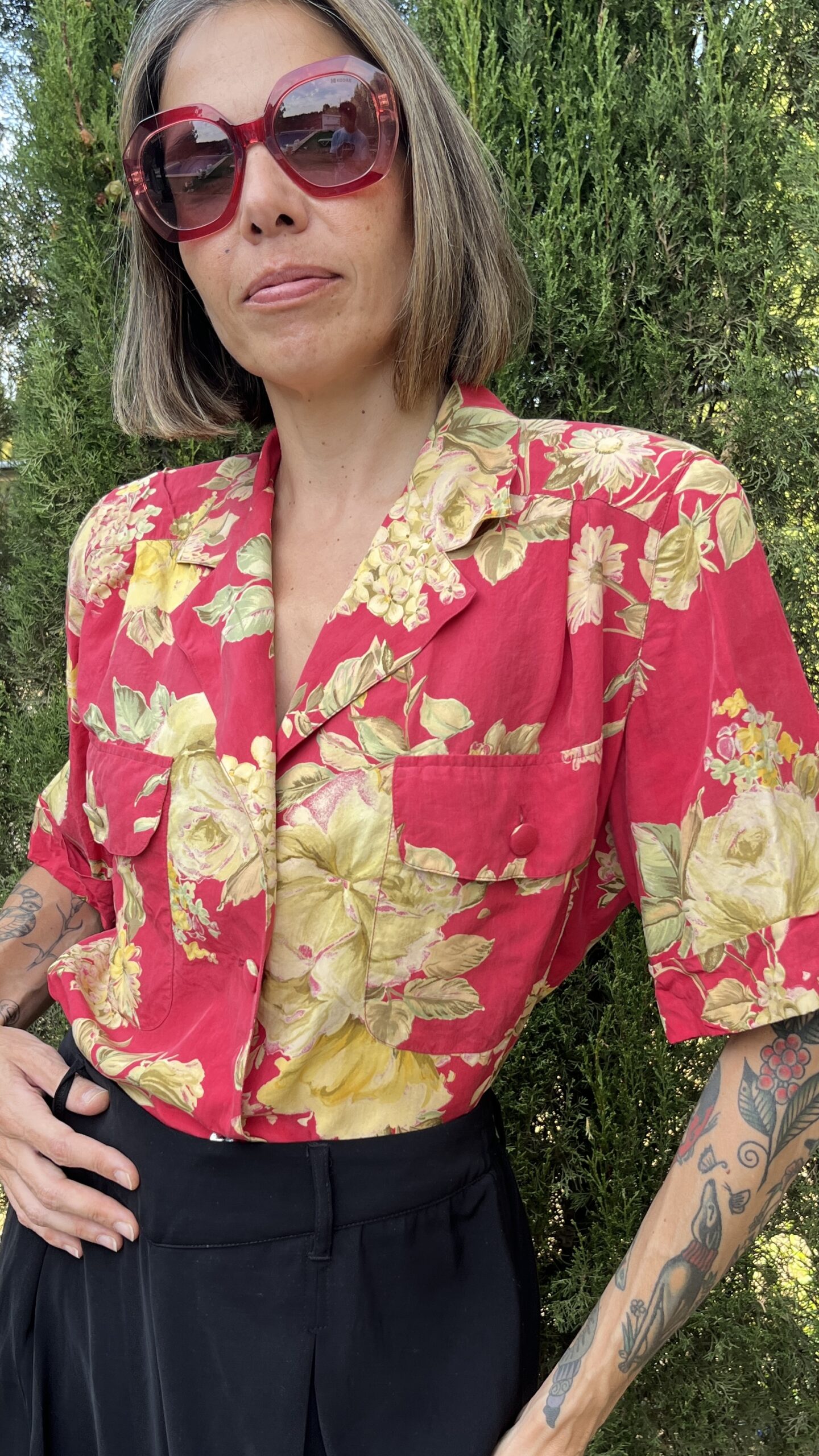 Camisa seda floral 80s — Lorenza (Made in Italy) - Imagen 3