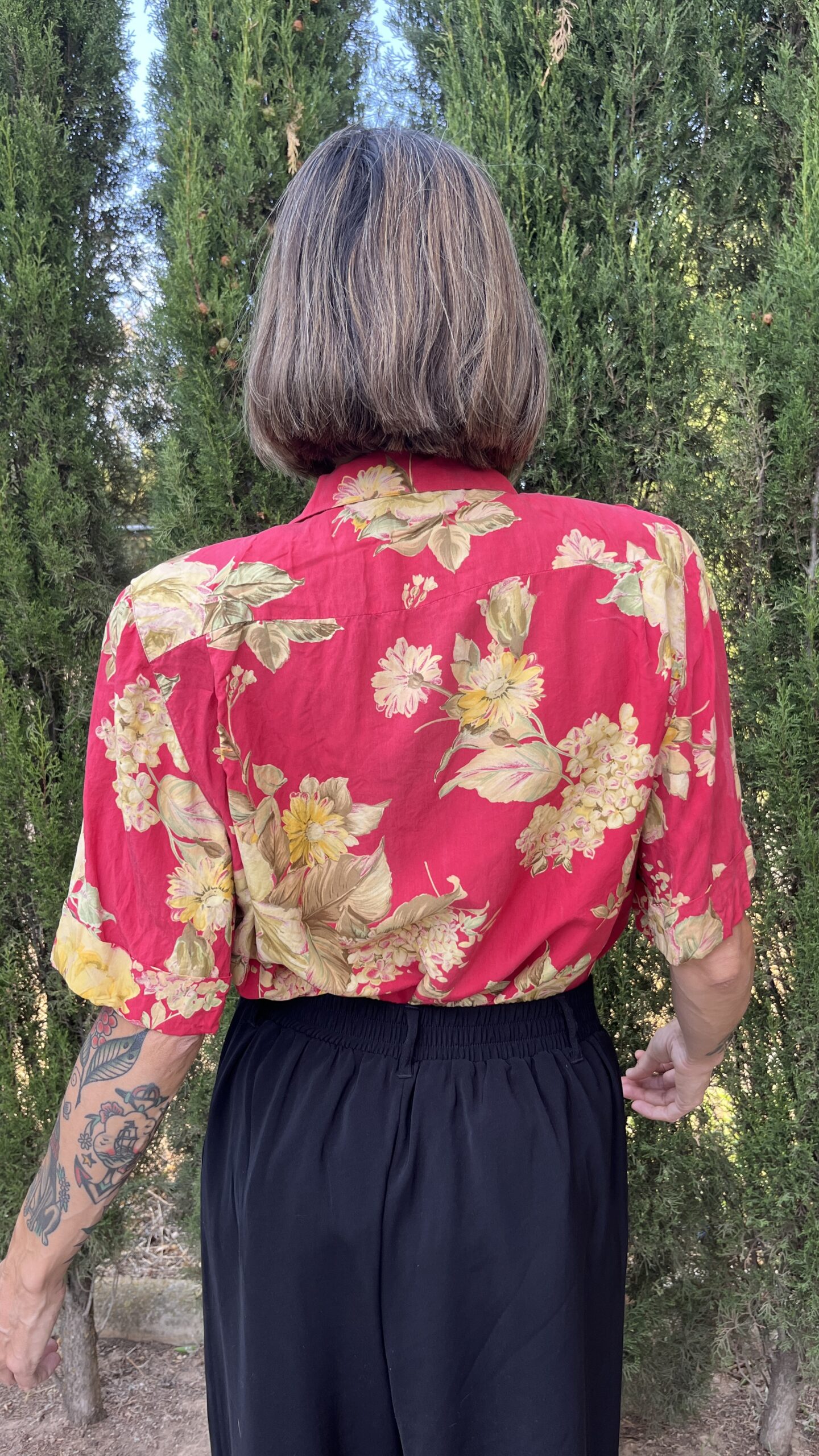 Camisa seda floral 80s — Lorenza (Made in Italy) - Imagen 4