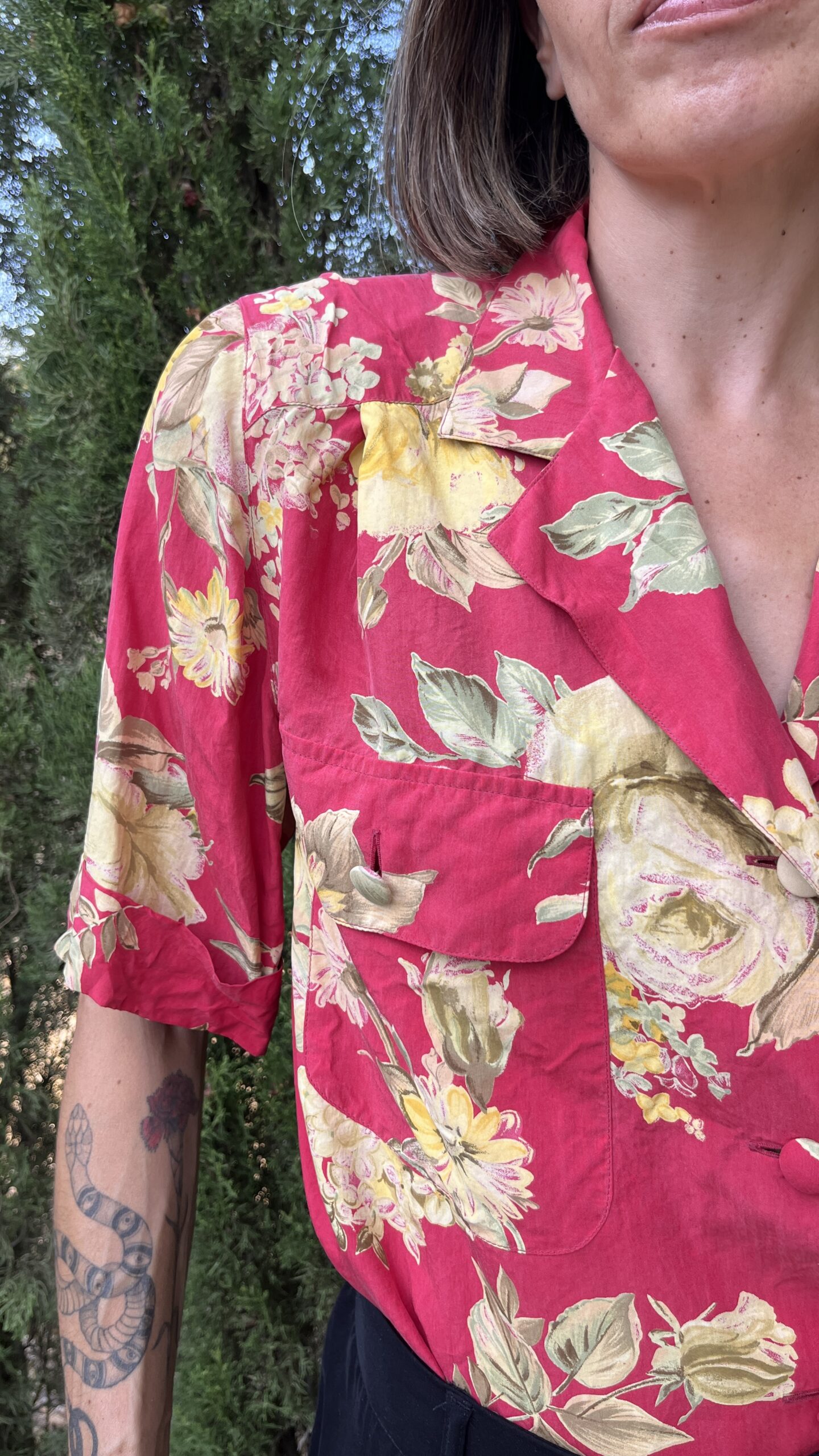 Camisa seda floral 80s — Lorenza (Made in Italy) - Imagen 2