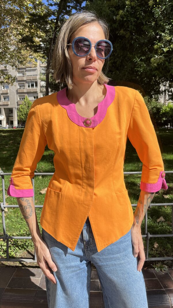 Chaqueta vintage años 80 Zico para El Corte Inglés en algodón naranja con vivos fucsia, España