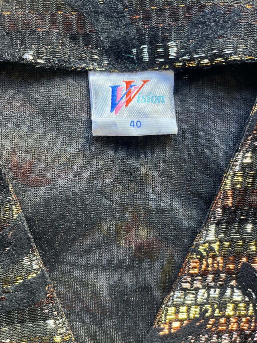 Blusa vintage años 80 en devoré negro con lúrex y manga abullonada - Imagen 16