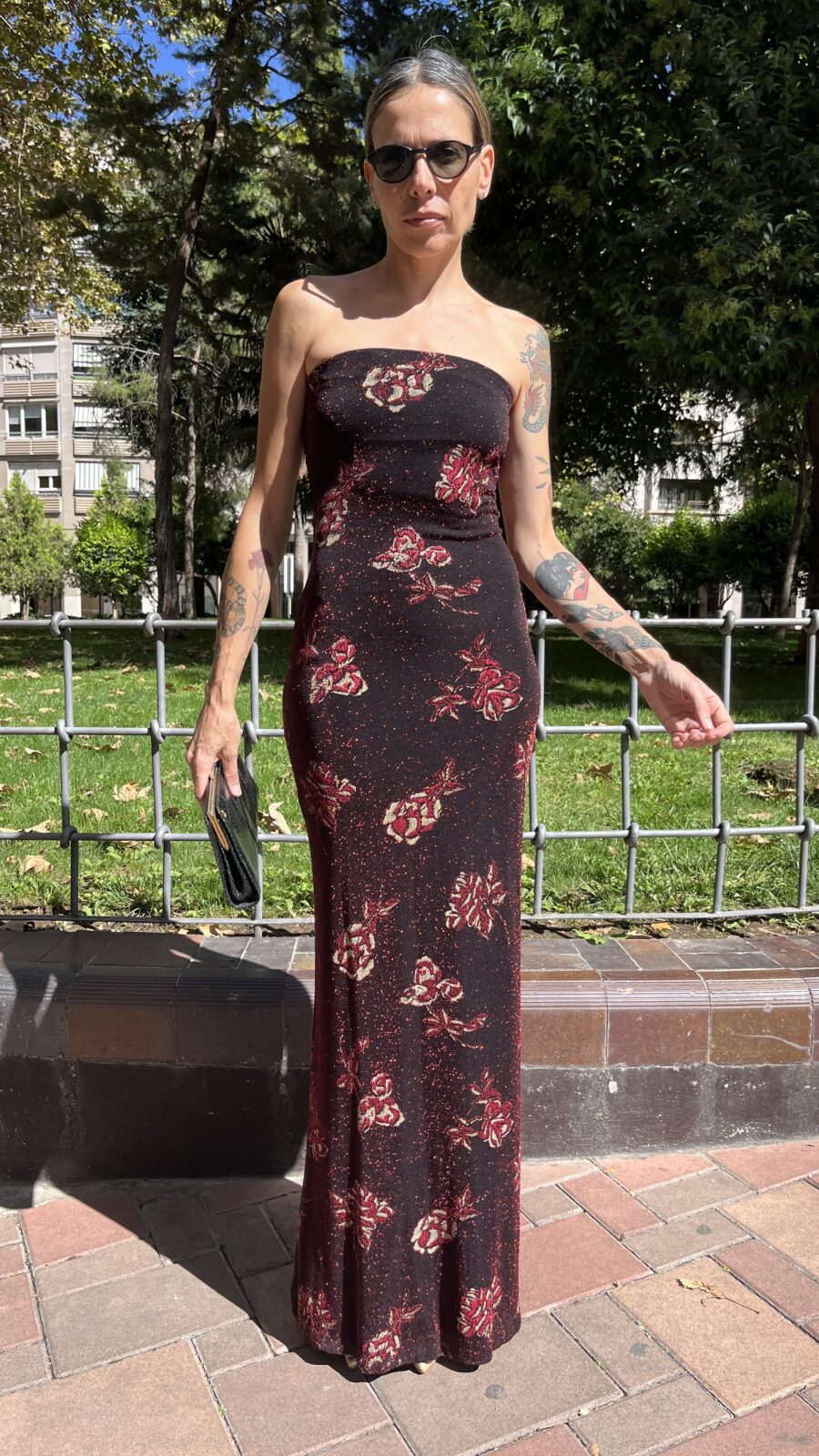 Vestido largo palabra de honor en punto elástico con lúrex años 90 - Imagen 14