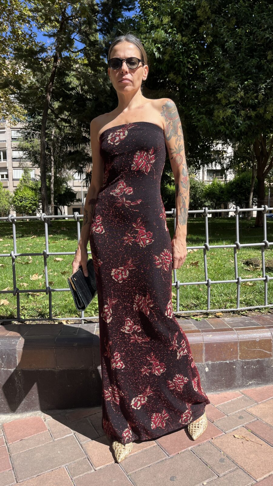 Vestido largo palabra de honor en punto elástico con lúrex años 90 - Imagen 7