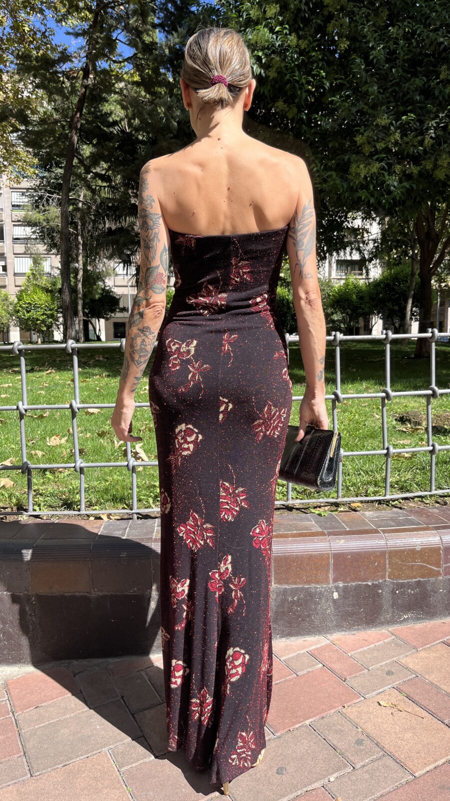 Vestido largo palabra de honor en punto elástico con lúrex años 90 - Imagen 4
