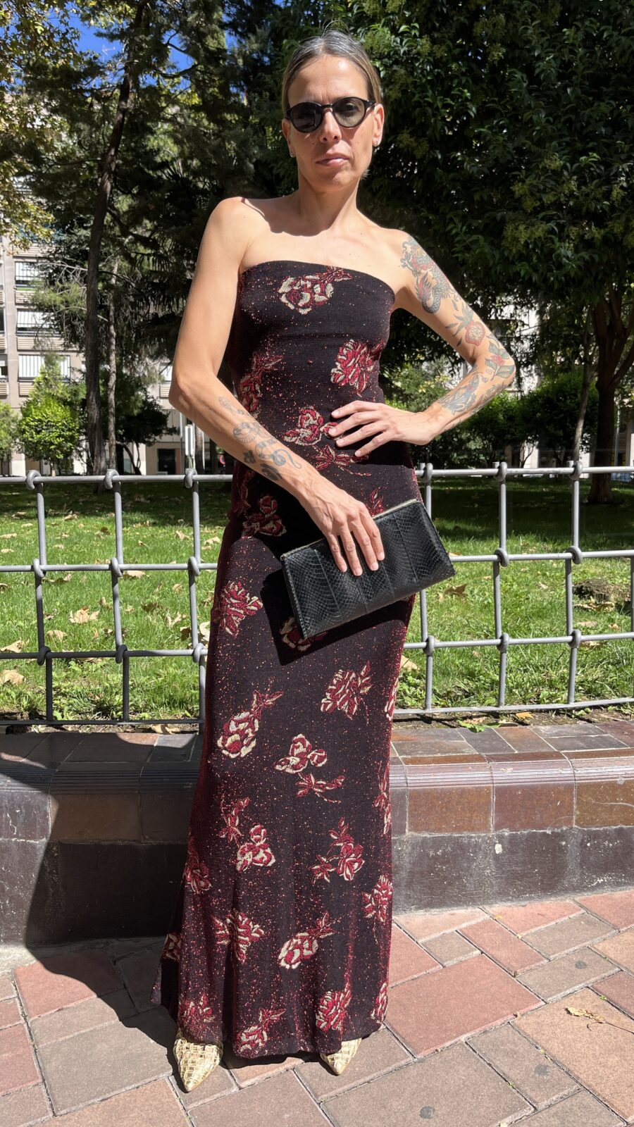 Vestido largo palabra de honor en punto elástico con lúrex años 90 - Imagen 5