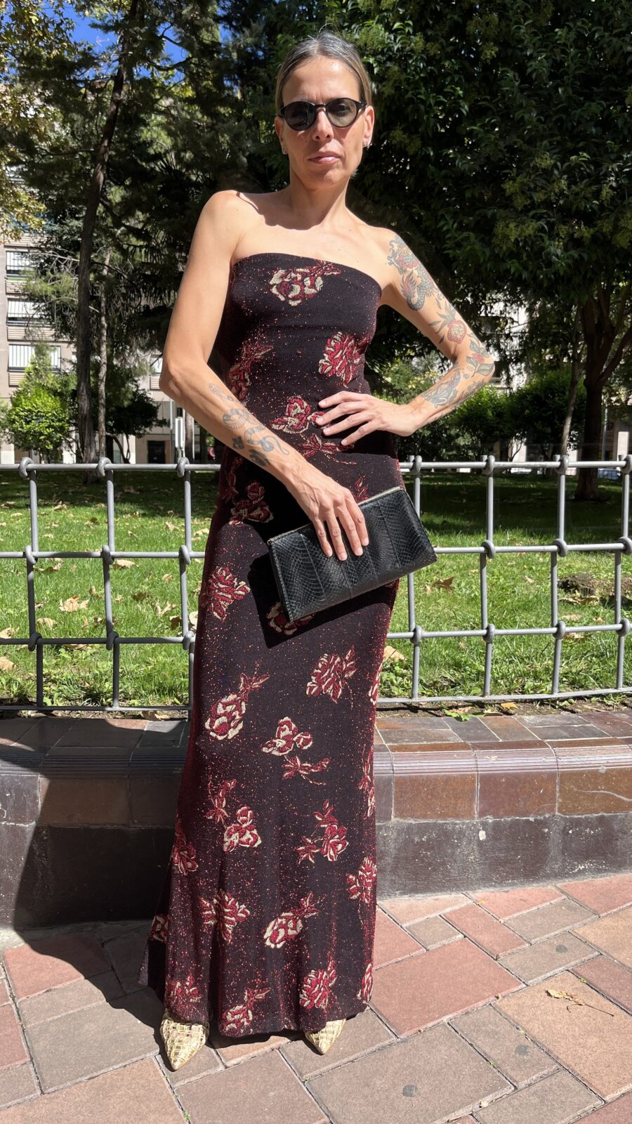 Vestido largo palabra de honor en punto elástico con lúrex años 90 - Imagen 10
