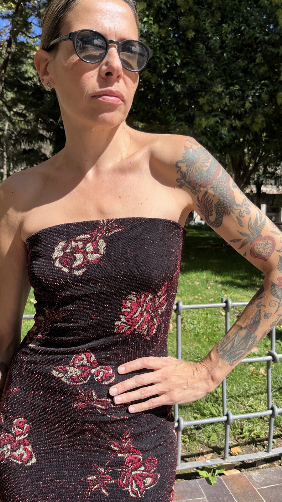 Vestido largo palabra de honor en punto elástico con lúrex años 90 - Imagen 9