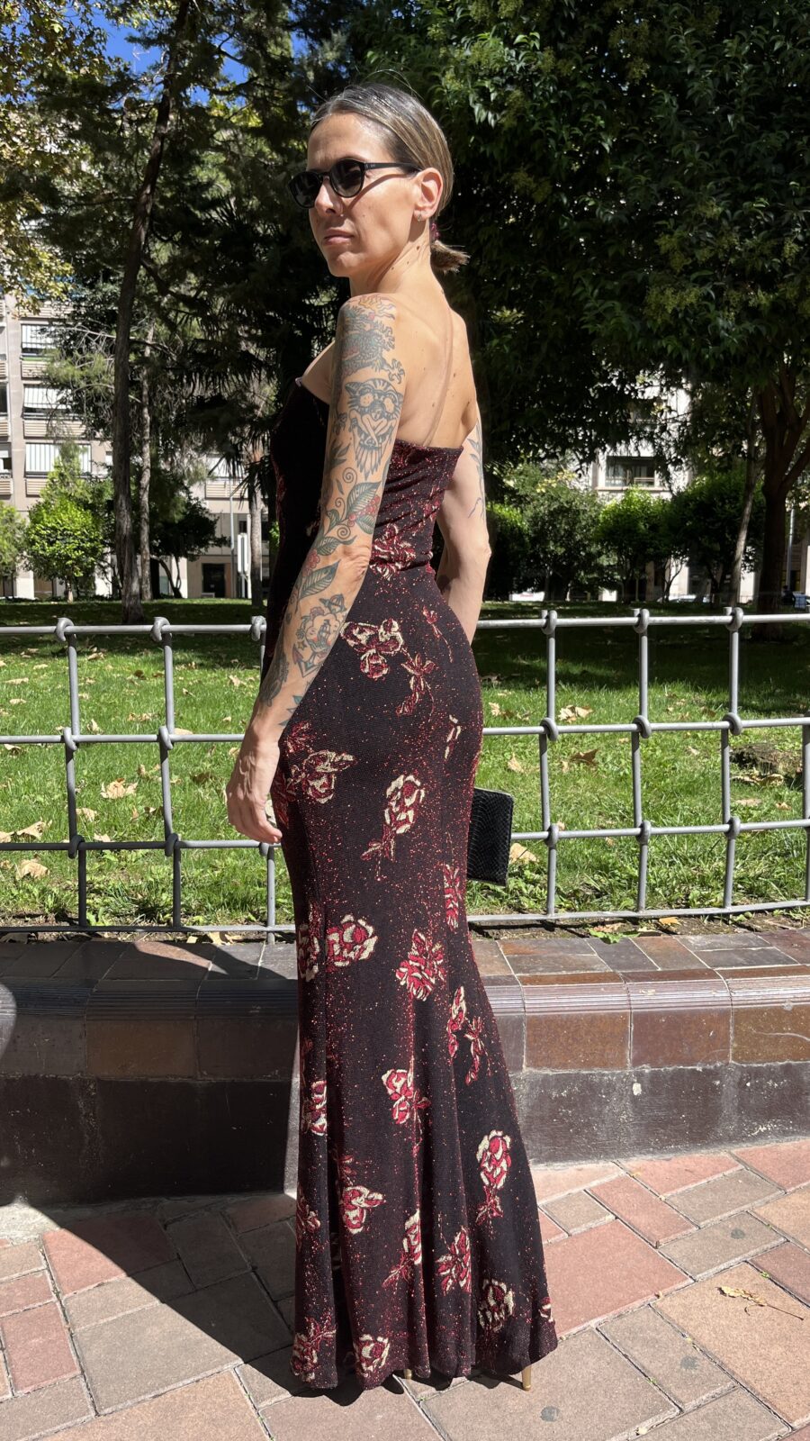 Vestido largo palabra de honor en punto elástico con lúrex años 90 - Imagen 8