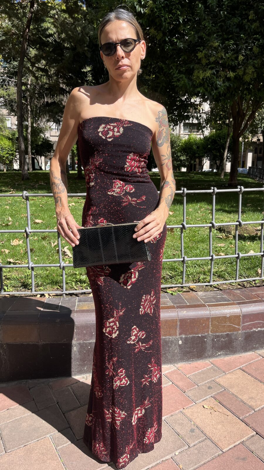 Vestido largo palabra de honor en punto elástico con lúrex años 90 - Imagen 3