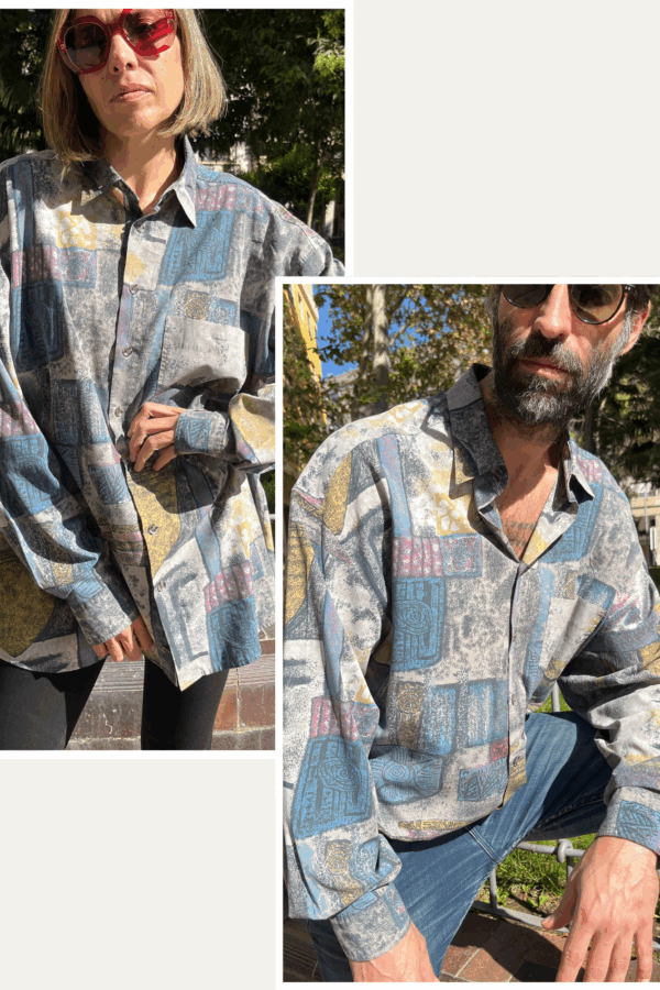 Camisa vintage unisex C&A estampado abstracto piedra y pasteles (años 90)