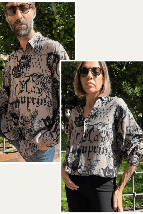Camisa vintage unisex Le Garage en jacquard gris humo años 80