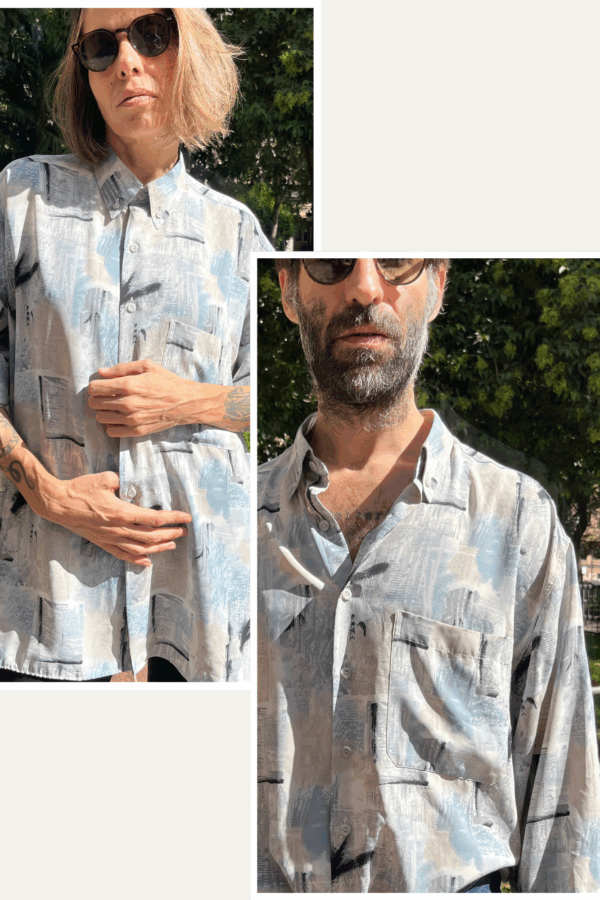 Camisa vintage unisex oversize con estampado abstracto frío años 90