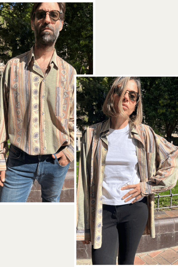 Camisa vintage unisex con estampado geométrico pastel años 80