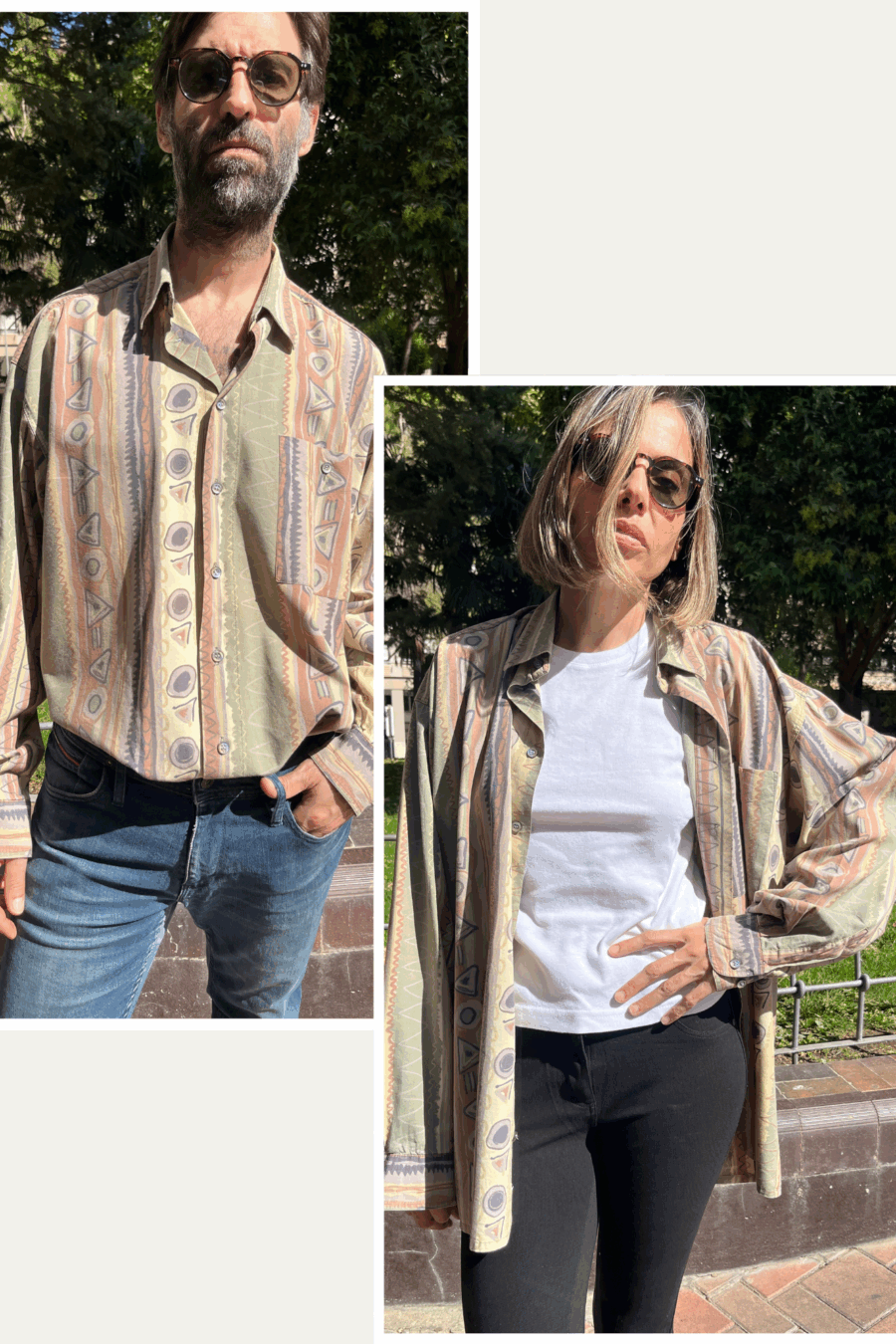 Camisa vintage unisex con estampado geométrico pastel años 80
