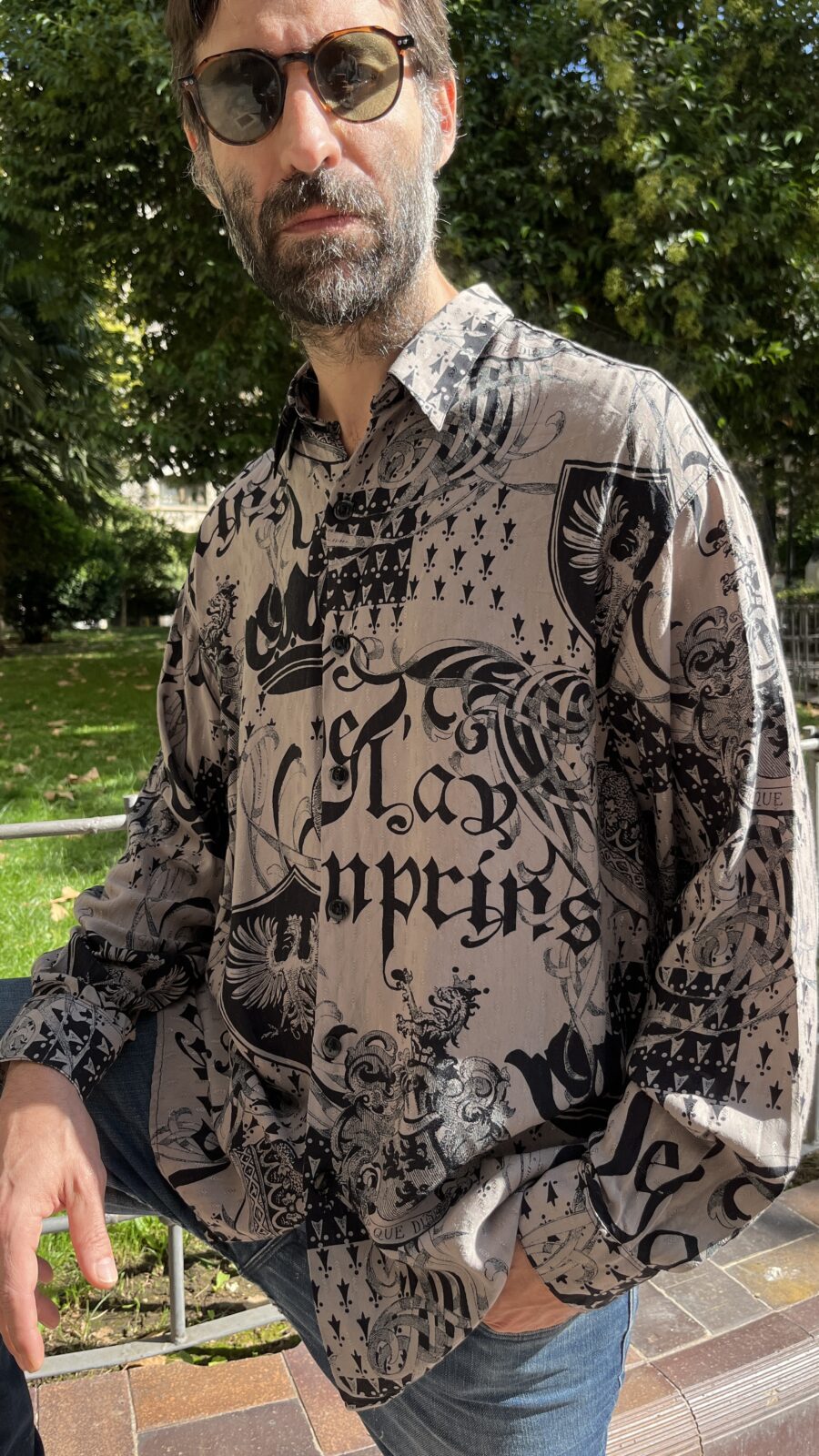 Camisa vintage unisex Le Garage en jacquard gris humo años 80 - Imagen 5