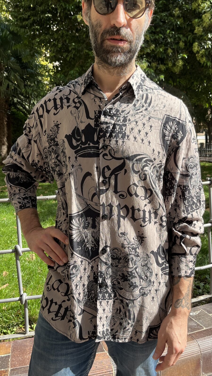 Camisa vintage unisex Le Garage en jacquard gris humo años 80 - Imagen 3