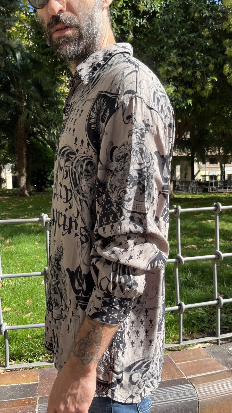 Camisa vintage unisex Le Garage en jacquard gris humo años 80 - Imagen 7