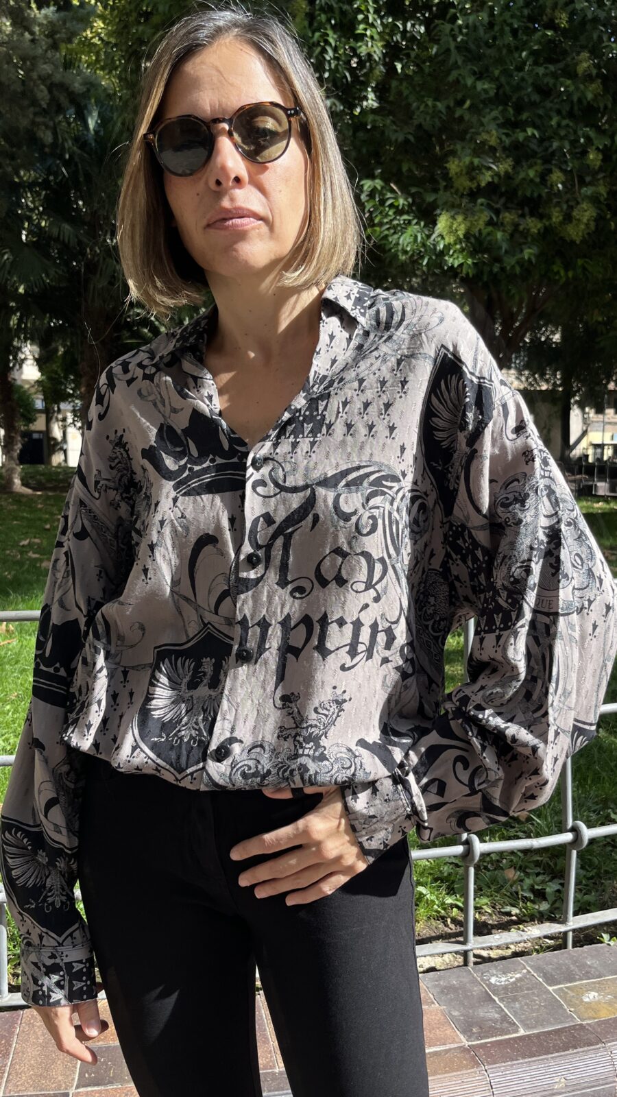 Camisa vintage unisex Le Garage en jacquard gris humo años 80 - Imagen 8