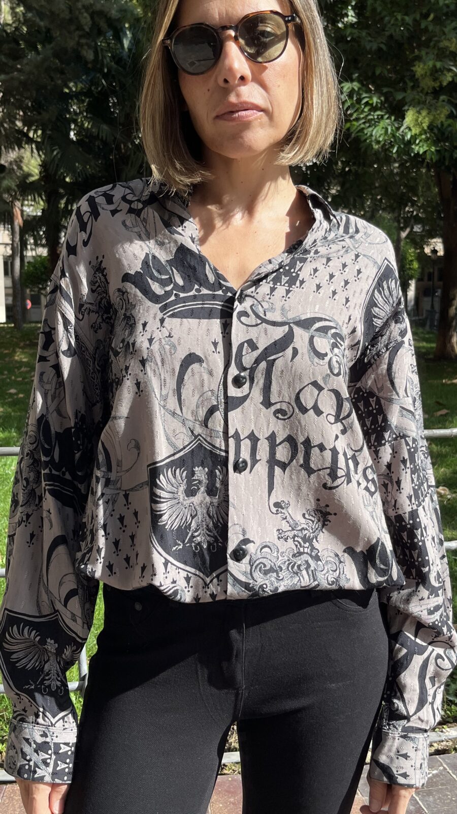 Camisa vintage unisex Le Garage en jacquard gris humo años 80 - Imagen 6