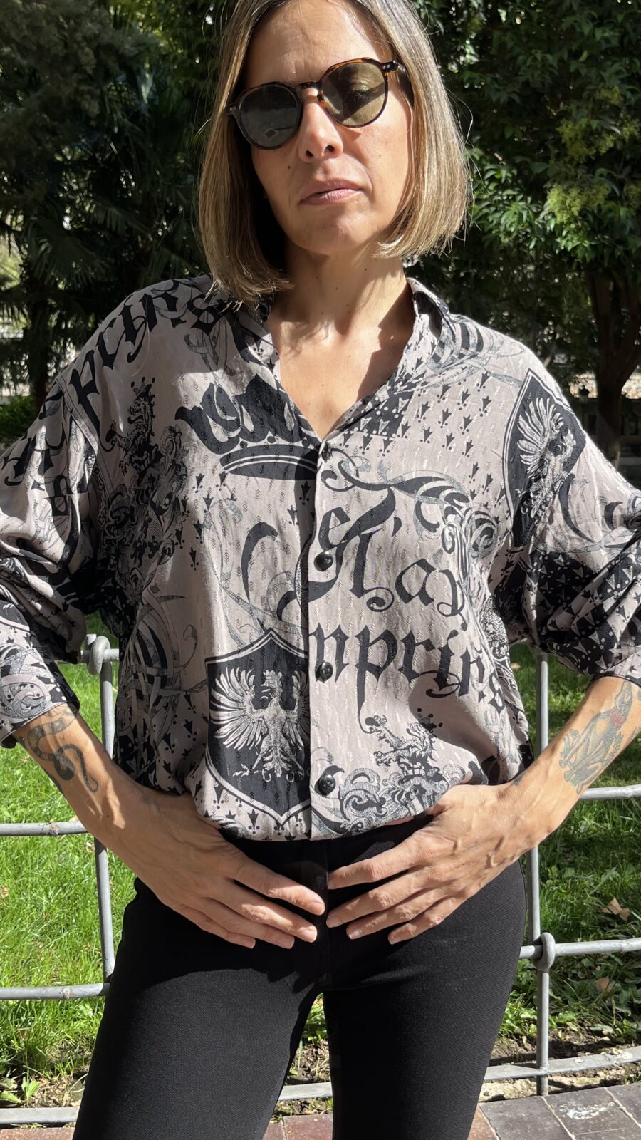 Camisa vintage unisex Le Garage en jacquard gris humo años 80 - Imagen 4
