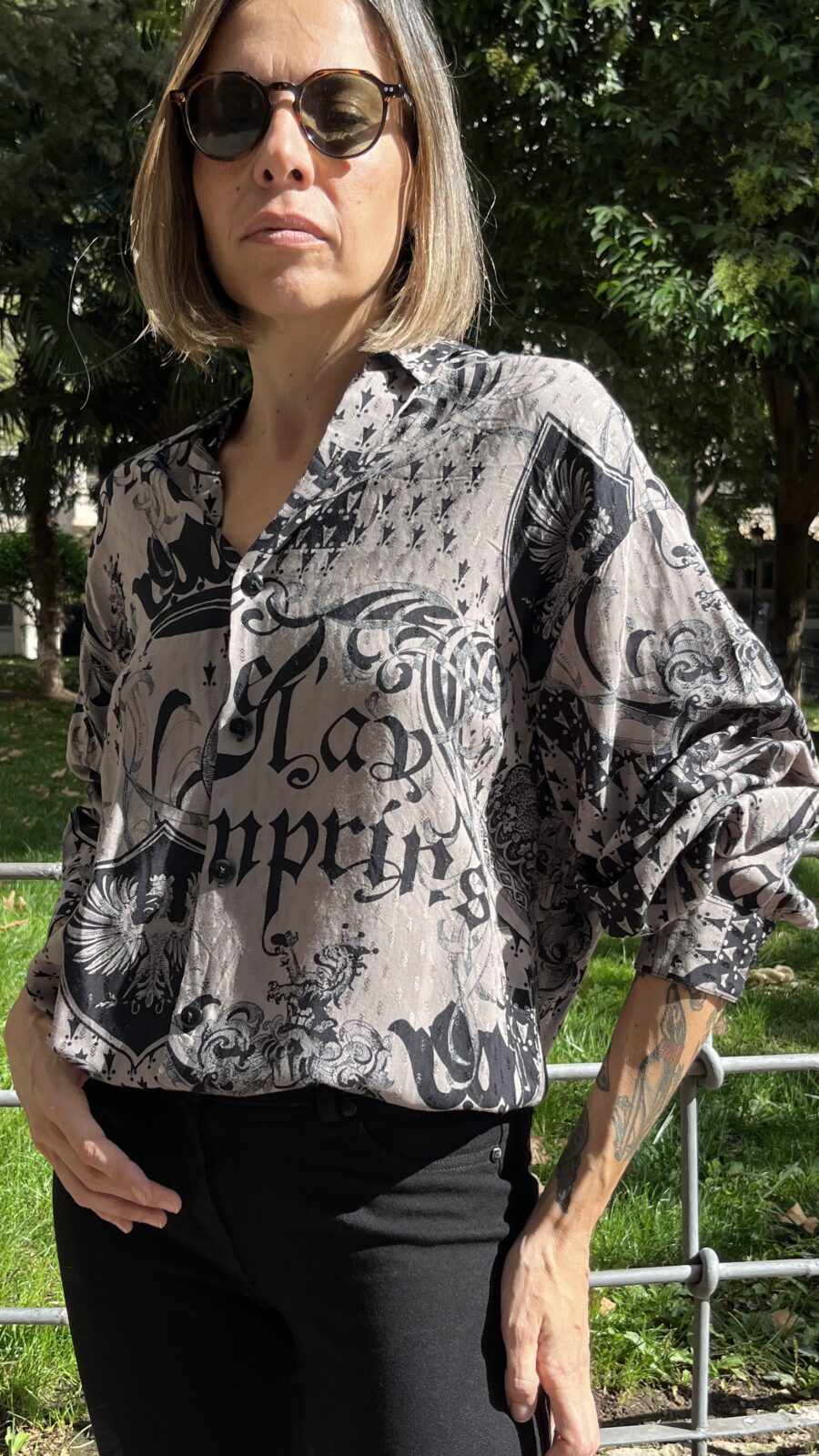 Camisa vintage unisex Le Garage en jacquard gris humo años 80 - Imagen 2
