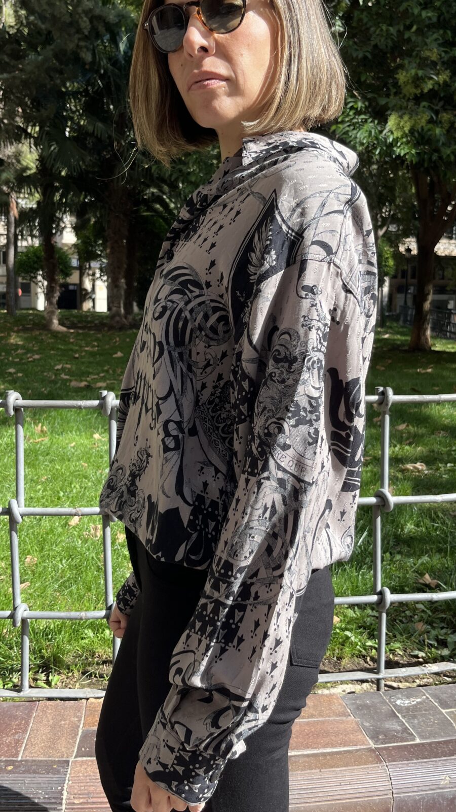 Camisa vintage unisex Le Garage en jacquard gris humo años 80 - Imagen 11