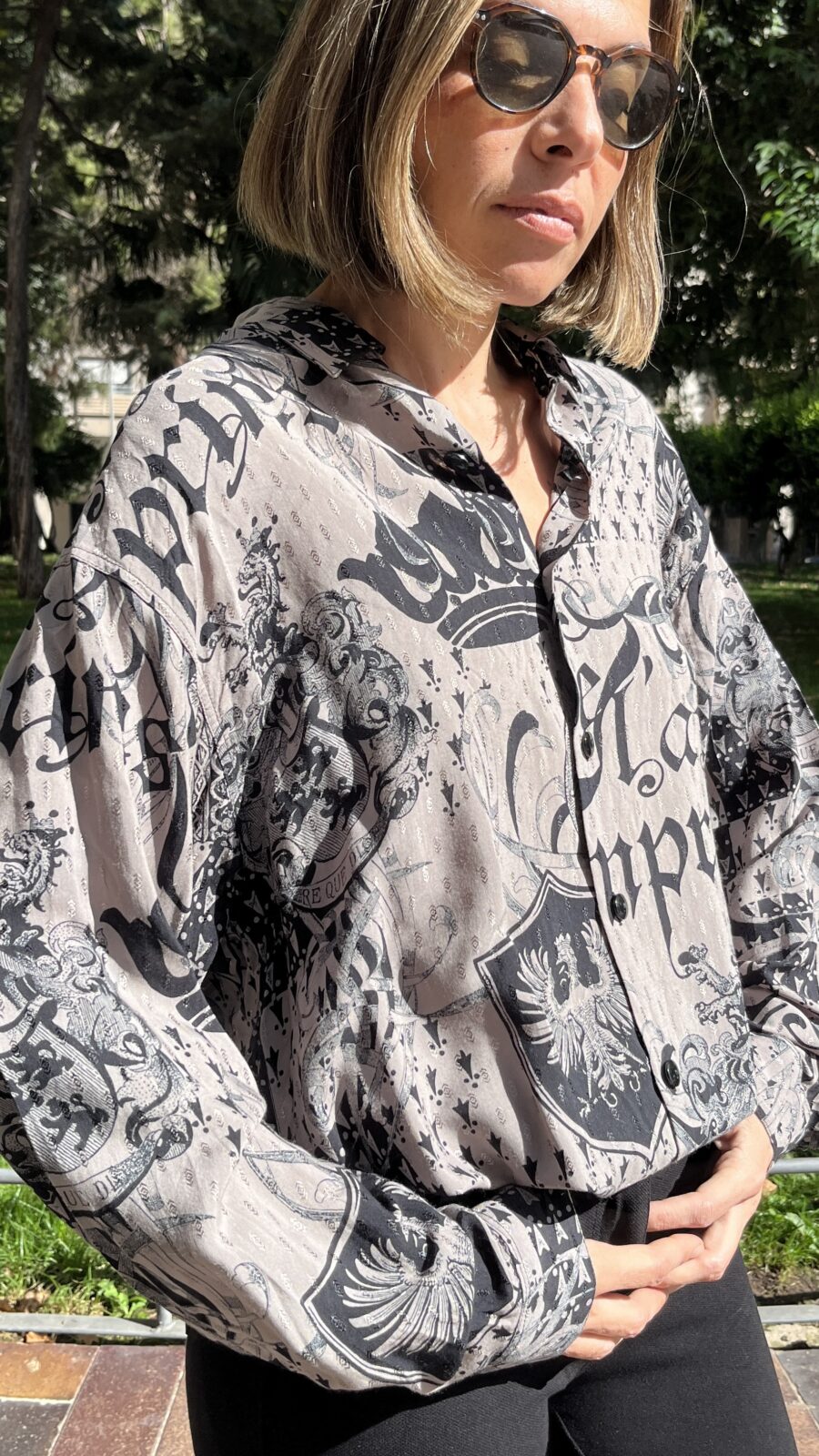 Camisa vintage unisex Le Garage en jacquard gris humo años 80 - Imagen 10