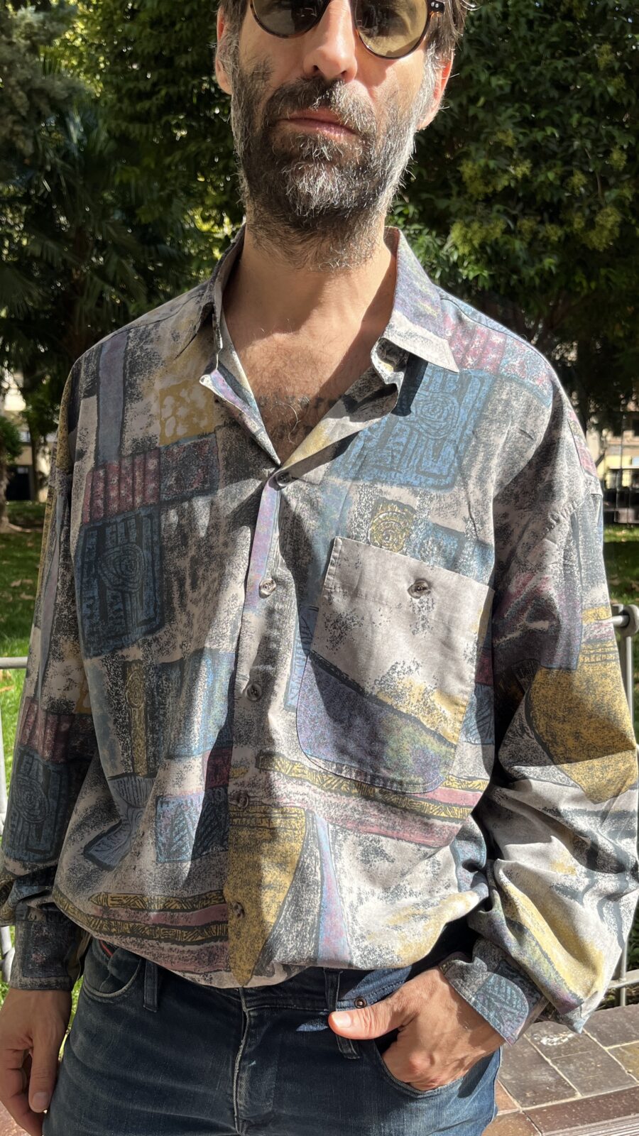 Camisa vintage unisex C&A estampado abstracto piedra y pasteles (años 90) - Imagen 5
