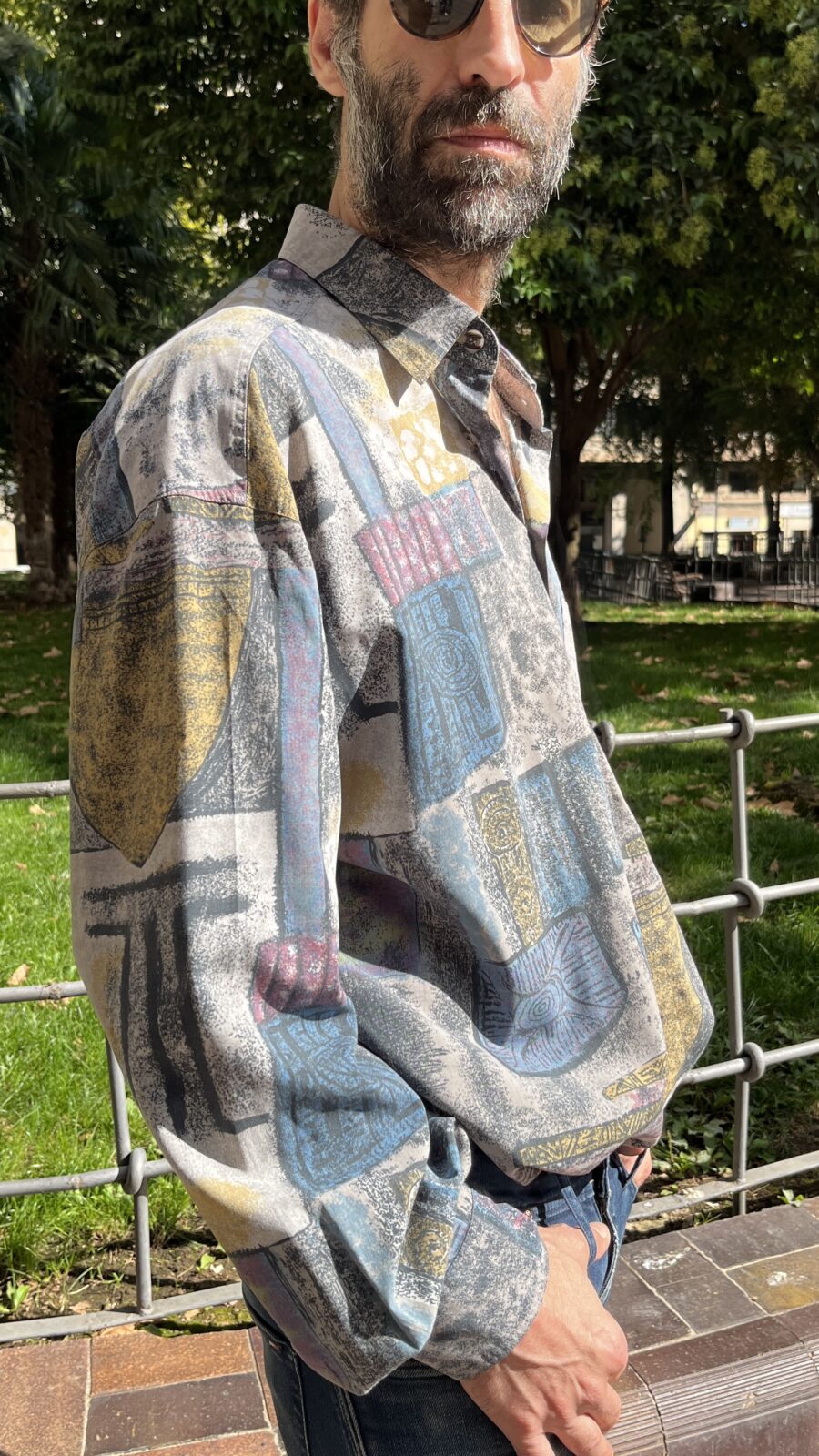 Camisa vintage unisex C&A estampado abstracto piedra y pasteles (años 90) - Imagen 4