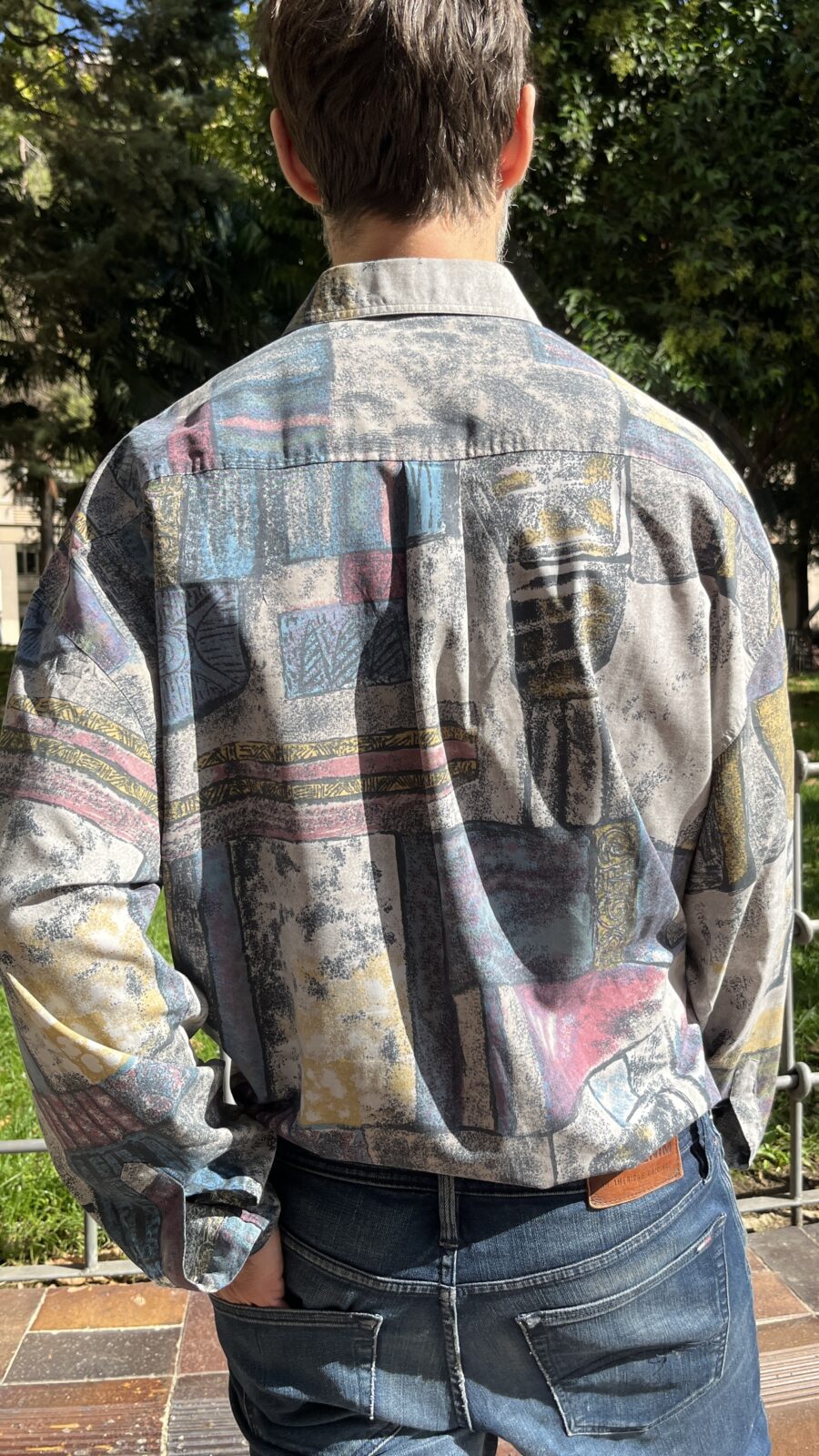 Camisa vintage unisex C&A estampado abstracto piedra y pasteles (años 90) - Imagen 8