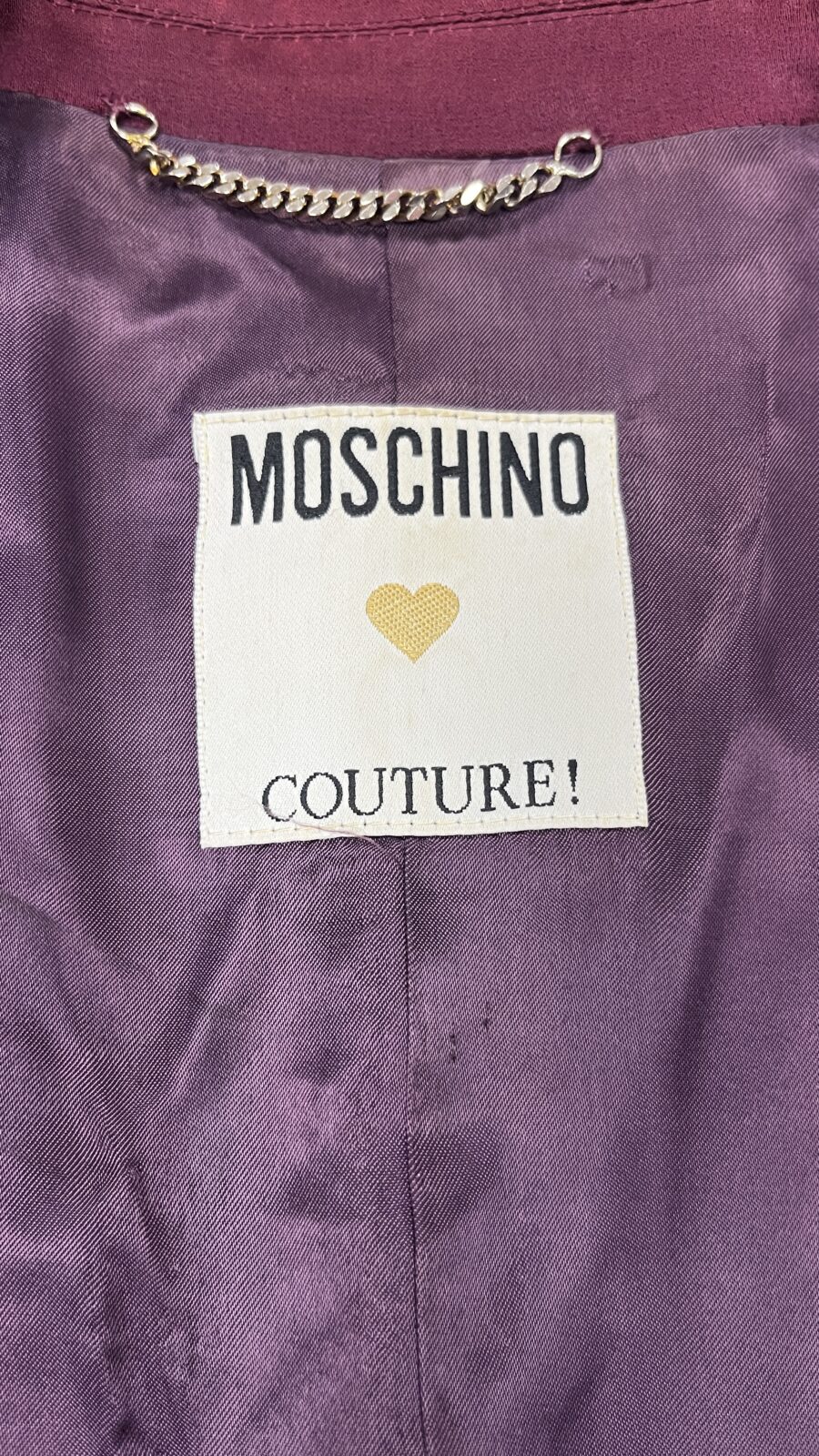 Americana doble botonadura Moschino Couture en lana satinada color burdeos, Made in Italy años 90 - Imagen 13