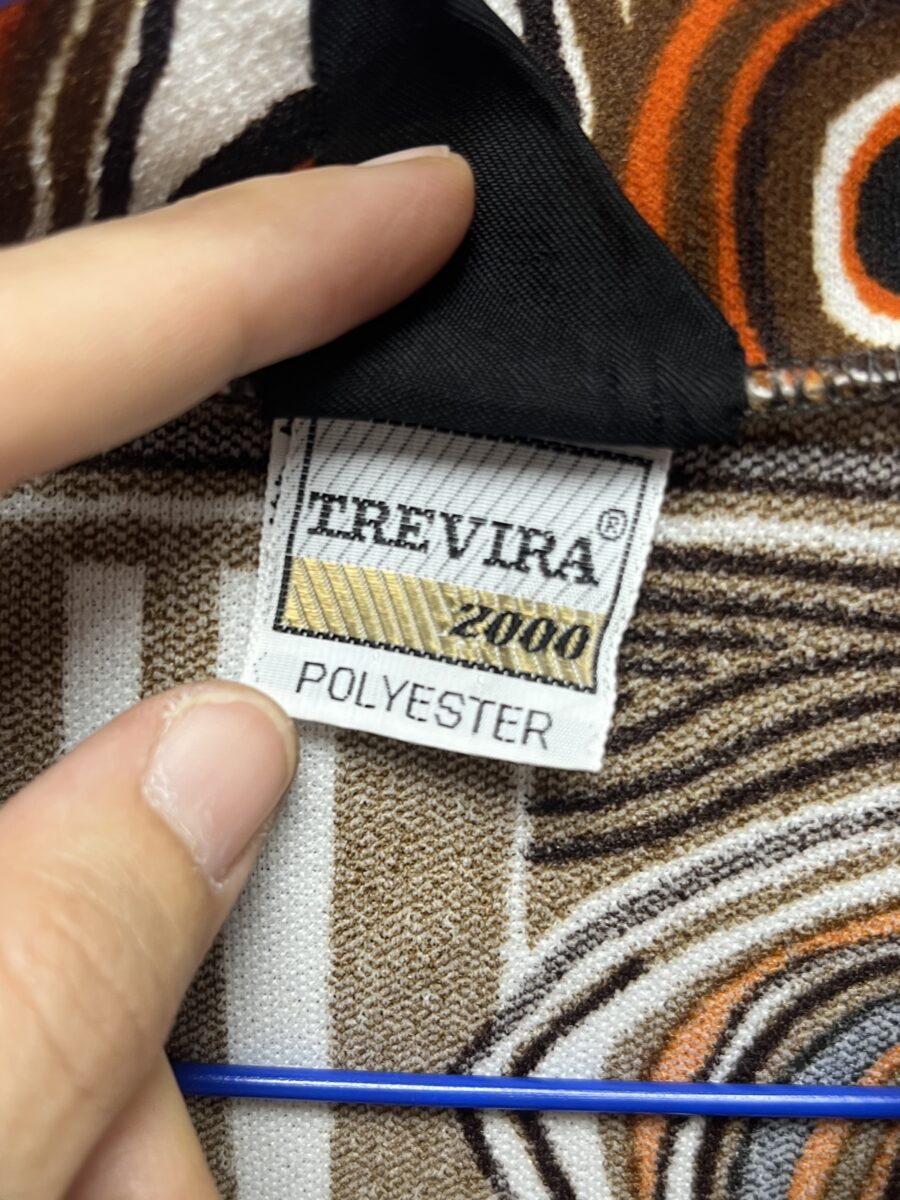 Blusa/polo vintage 70s en Trevira® con estampado geométrico naranja y chocolate - Imagen 12