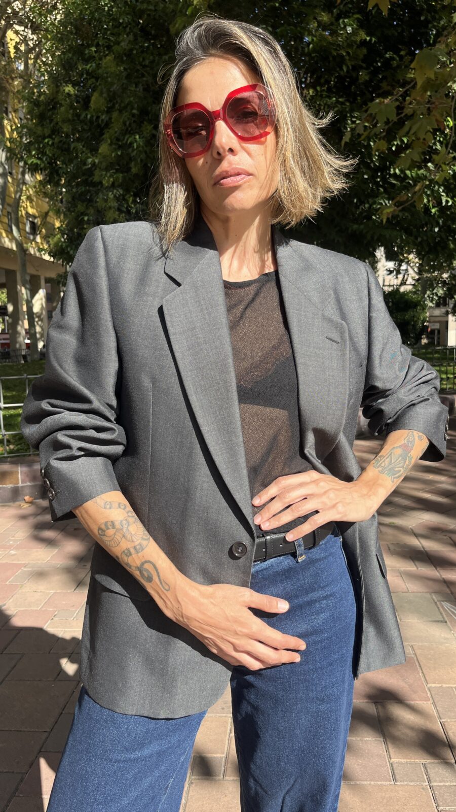 Blazer sastre gris antracita en mezcla de lana y mohair. Fabricación Albacete años 90 - Imagen 3