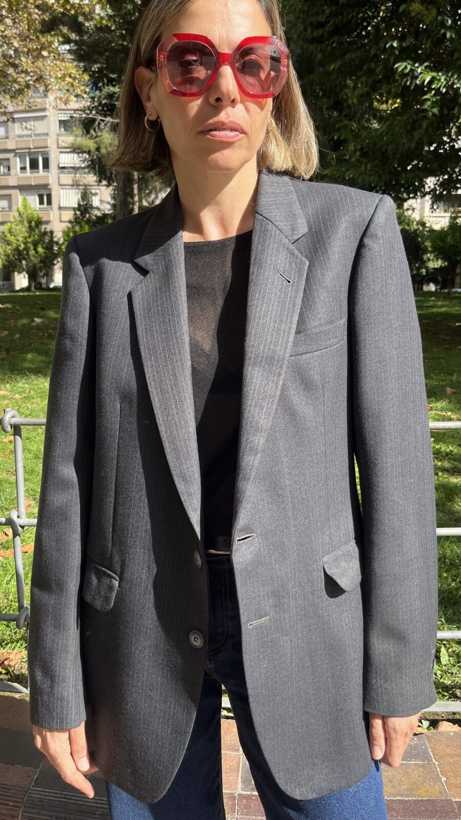 Blazer raya diplomática gris antracita Bristol Man Made in Spain. Años 90 - Imagen 2