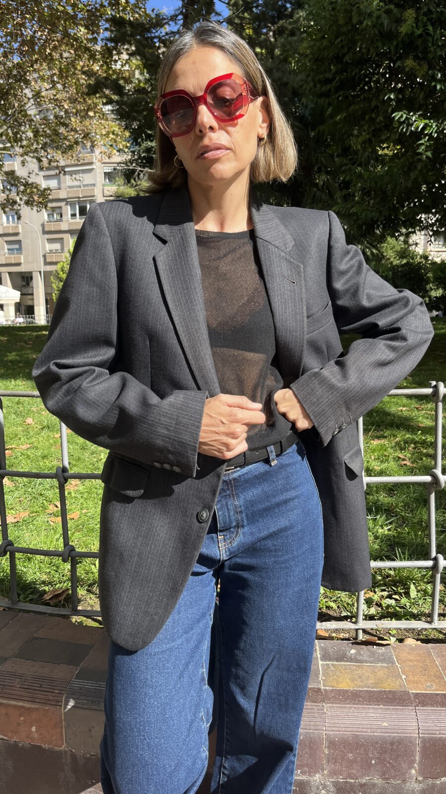 Blazer raya diplomática gris antracita Bristol Man Made in Spain. Años 90 - Imagen 5