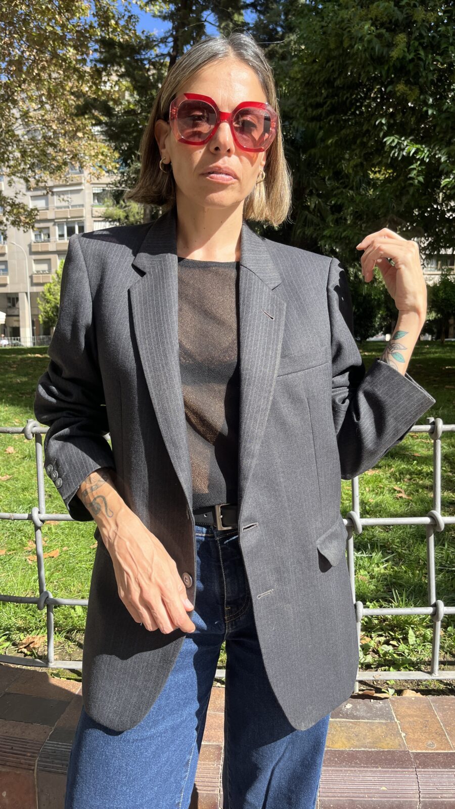 Blazer raya diplomática gris antracita Bristol Man Made in Spain. Años 90 - Imagen 3