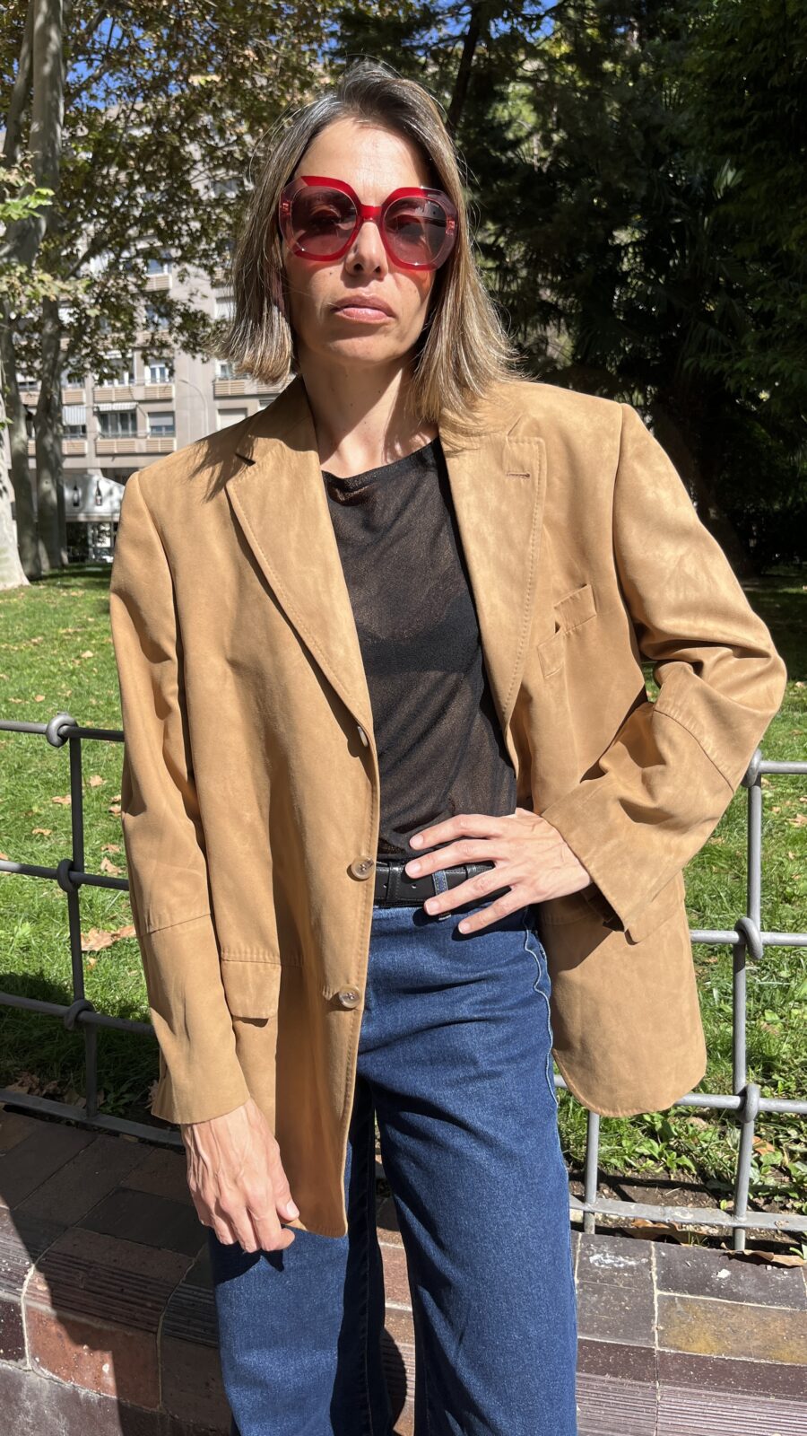 Americana en ante sintético color camel – Emidio Tucci para El Corte Inglés (años 90) - Imagen 6