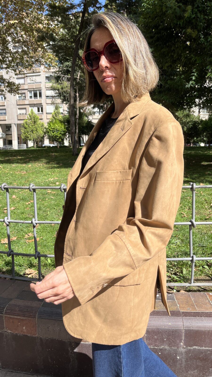 Americana en ante sintético color camel – Emidio Tucci para El Corte Inglés (años 90) - Imagen 5